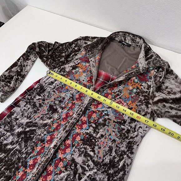 ANDREE By Unit Crushed Velvet Button Down Kimono/dress Mixed Media Plaid Small - Picture 6 of 7